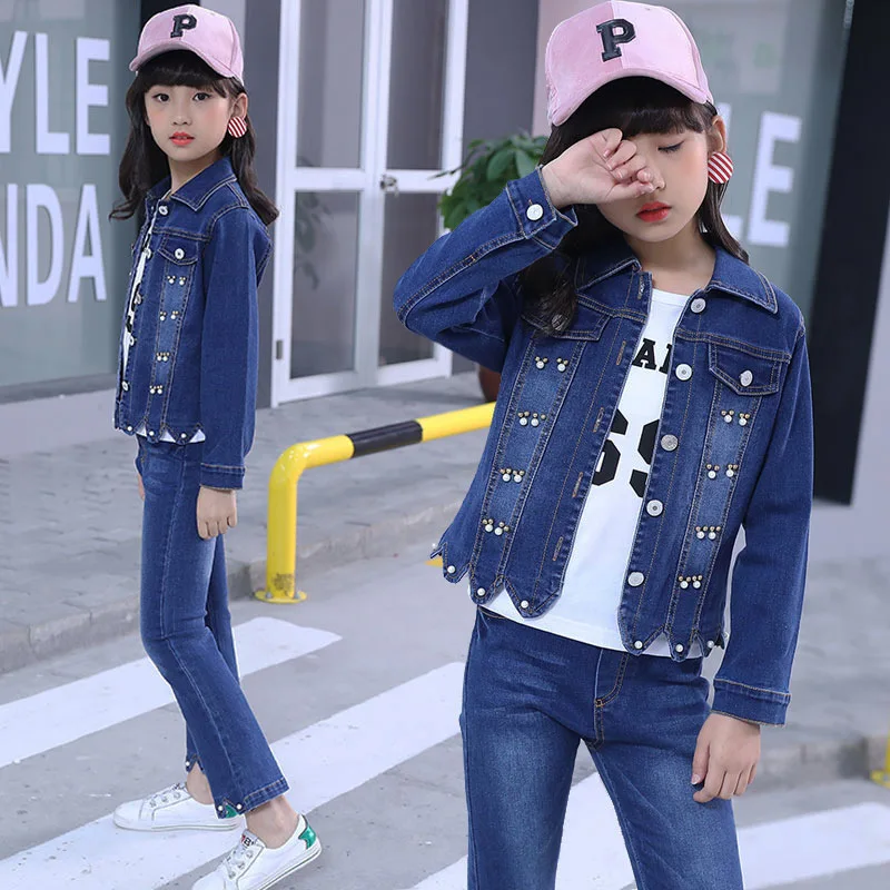 

Childrenswear Girls Spring Clothing Set 2019 New Style Children Denim Suit Three-piece Set Spring And Autumn GIRL'S Clothes Fash