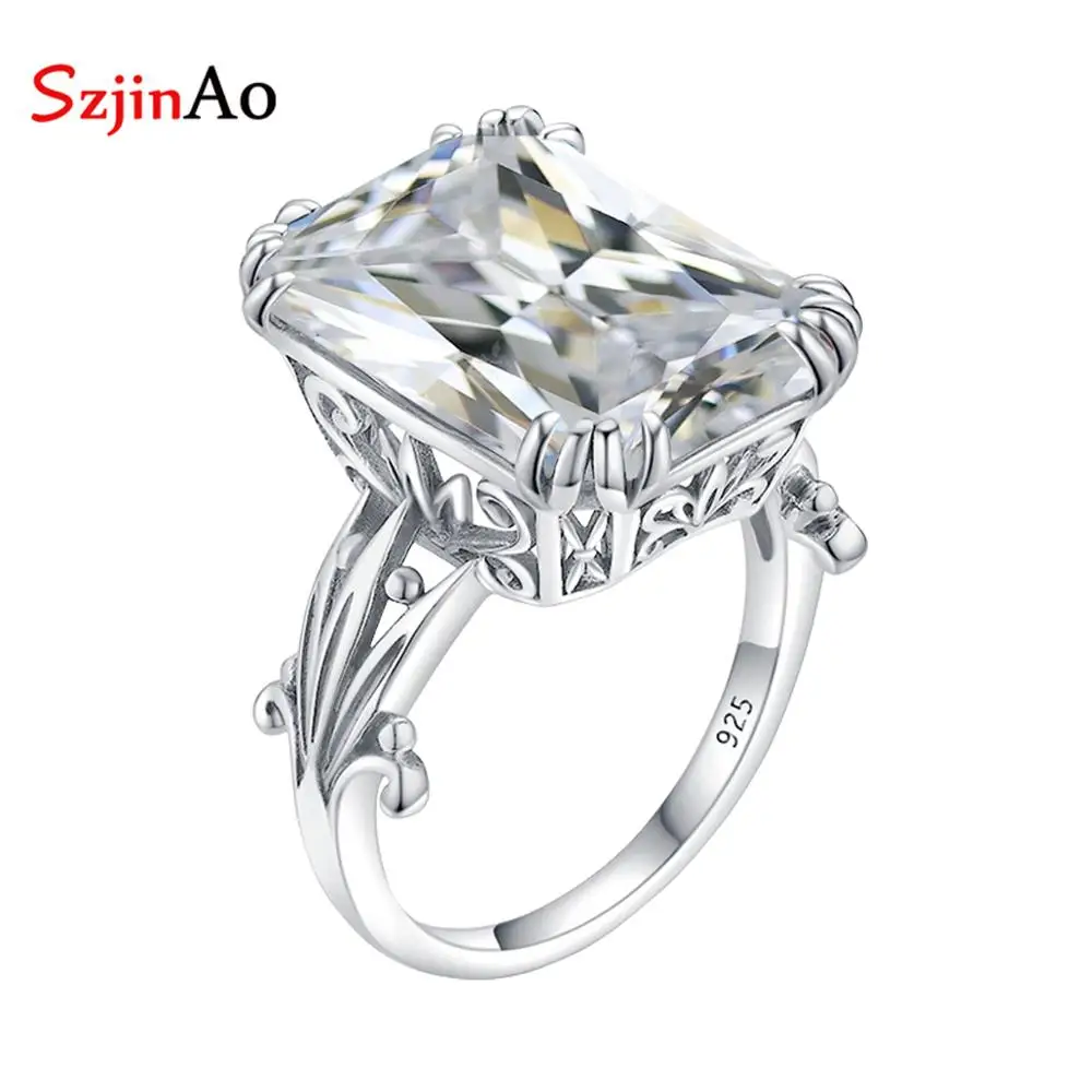 Szjinao Real 925 Sterling Silver Diamond Ring For Women Big Gemstones Designer Rings Rectangle Handmade Vintage Fine Jewelry New Szjinao Real 925 Sterling Silver Diamond Ring For Women Big Gemstones Designer Rings Rectangle Handmade Vintage Fine Jewelry New