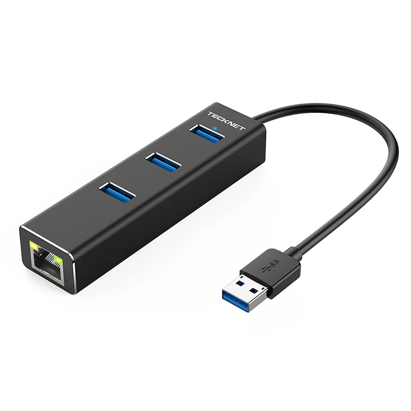 TeckNet USB 3,0 сетевой концентратор к Gigabit Ethernet RJ45 with10/100/1000 адаптер 3-Порты и разъёмы USB 3,0 концентратор Lan проводной сети высокой Скорость адаптер - Цвет: Черный