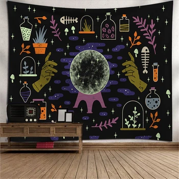 

Witchcraft Wall Tapestry Moon Ouija Hand Hippie Psychedelic Carpet Mandala Wall Hanging Blanket Rug Divination Astrology Comics