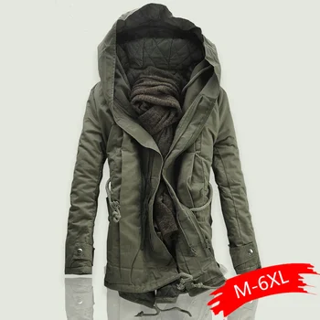 

2019 New Men Padded Parka Cotton Coat Winter Hooded Jacket Mens Fashion large size Coat Thick Warm Parkas Black army green 6XL