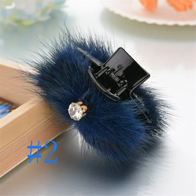 Style B blue Модные женские зимние элегантные зажимы для волос, меховые аксессуары для волос, заколки для волос для девушек, женские зажимы, Модные осенние головные уборы - Цвет: Style B blue