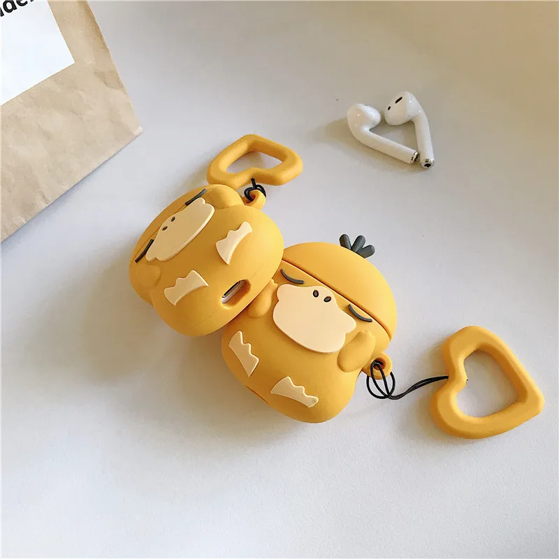 3D милый Psyduck силиконовый чехол для AirPod защитный чехол bluetooth-наушники чехол для Apple Airpods2 аксессуары с кольцевыми ремнями