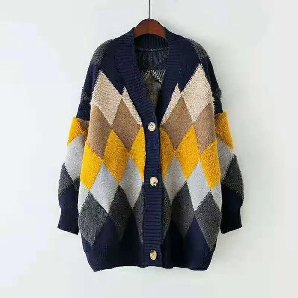 Women Sweater Print Cardigan long Sleeve Loose Knitted Sweater Tops Female Fashion Casual Winter Sweater Coat Blouse M840