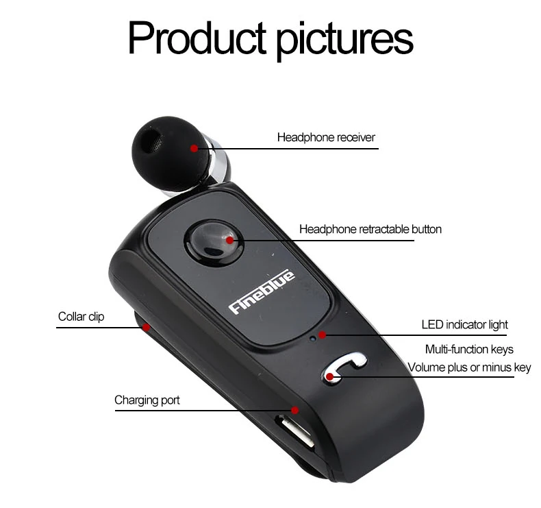 Mini Bluetooth Headset Remind Vibration Wear Clip Sports Running Earphone for Phone FineBlue F920