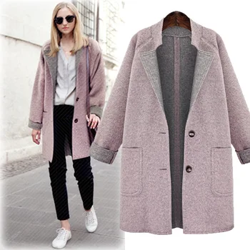 

Single Breasted woman coats new 2020 fashion spring autumn female clothing lady Long Artificial woolen coat korean Casual pink