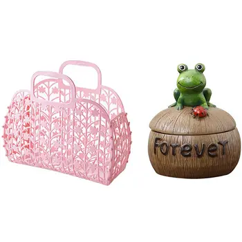 

1 Pcs Ashtray Cute Frog Creative Ashtray Resin Frog Ashtray & 1 Pcs Bathroom Hollow Washing Storage Basket