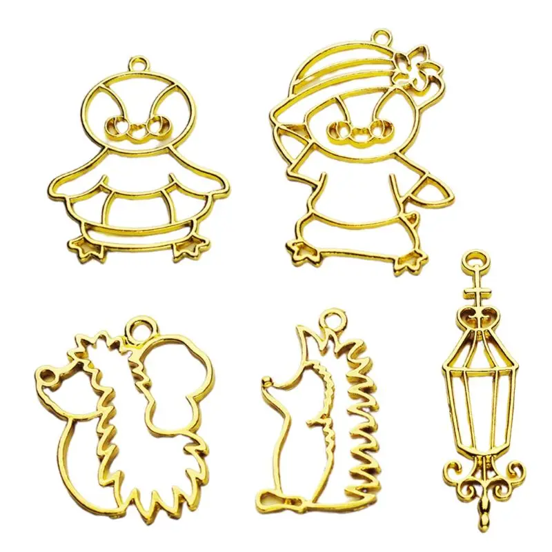 DIY Metal Frame Jewelry Pendant Necklace Gold Cute Cartoon Dog Hollow Border