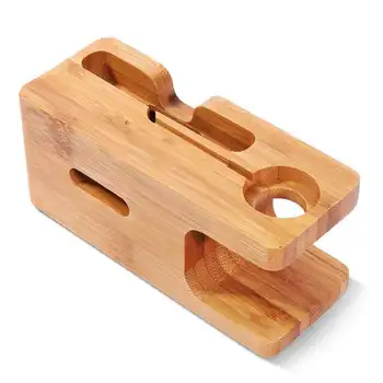 

Cell Phone Charger Dock with Watch Bamboo Holder Desk Charging Stand