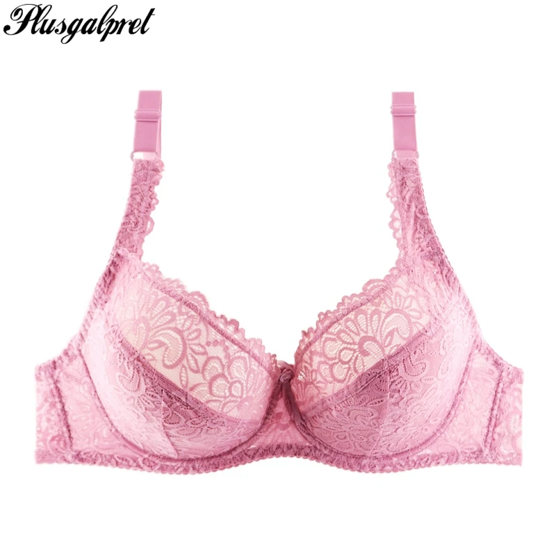  Plusgalpret Women Soft Cotton Padded Minimizer Bra Big Full Cup DD E DDD F Sexy Underwear Floral La