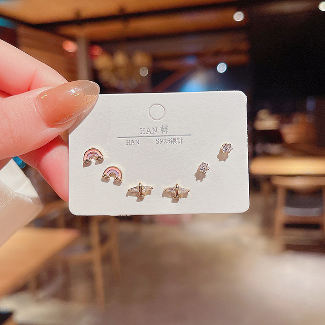 Simple Crystal Stud Earring Set For Women Butterfly Flowers Pearl Zircon Earrings Girl Party Wedding Engagement Jewelry