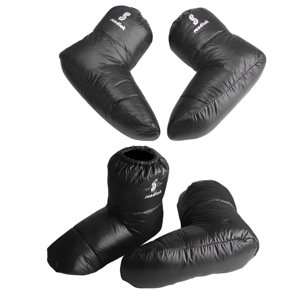 

2 Pairs Soft Duck Down Slippers Winter Warm Tent Booties Shoes Cover