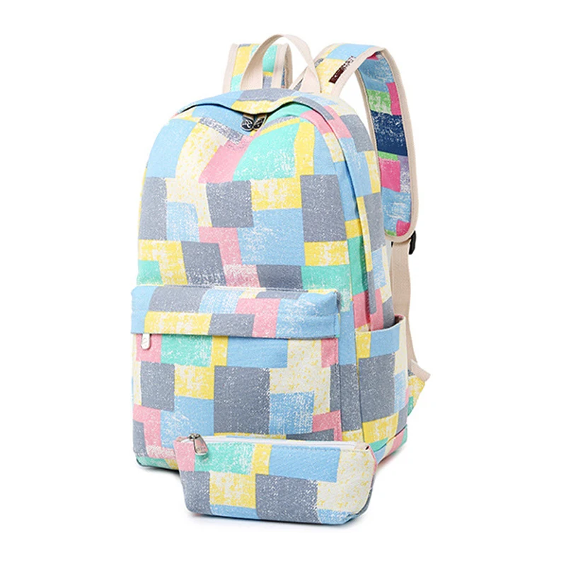 New 2 pcs Cute Canvas Student Girl School Backpacks For Teenager Girls Leisure Knapsacks Shoulder Bags Travel Backpack Preppy