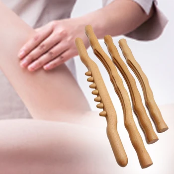 

4Pcs Scraping Stick Beech Wood Back Shoulder Neck Waist Leg Massage Tools Fat Burner Meridian Brush Slim Cellulite Massager Rod