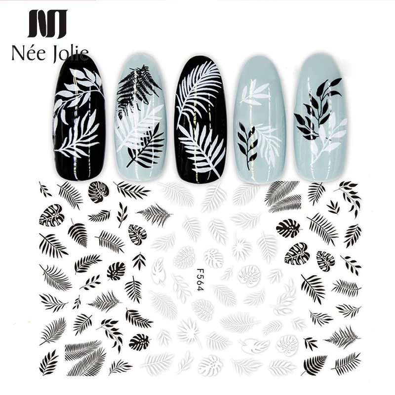 

1 Sheet Black White Series Mandala Flowers Nail Stickers Leaf Tropical Butterfly Image 3D Nail Art DIY Decorations