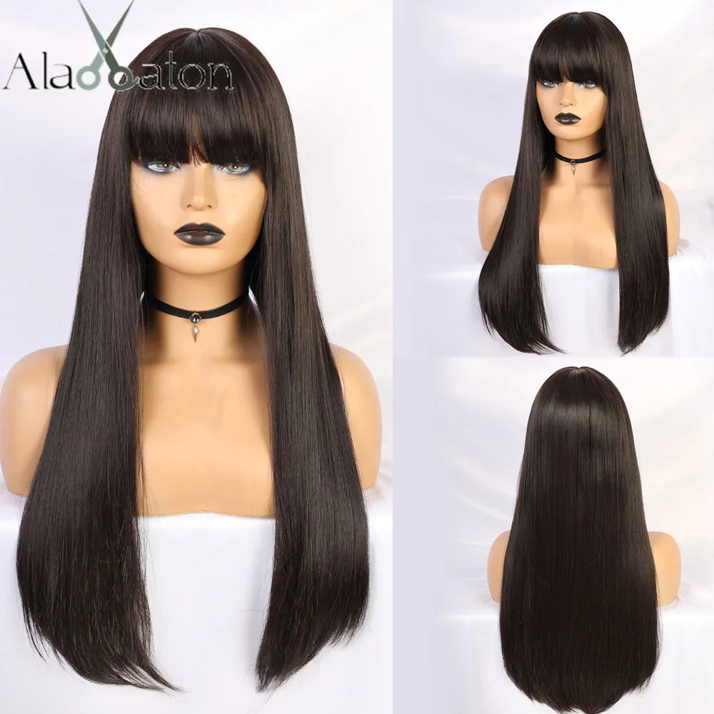 

ALAN EATON Black Long Straight Wig with Bangs Synthetic Hair Wigs for Woman Heat Resistant Wigs Natural Cosplay Costume Wig