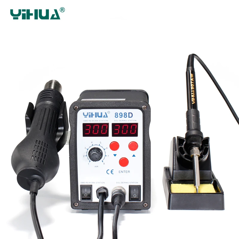 

Free Shipping Double LED Digital Display Soldering Iron Rework Station YIHUA 898D SMD Hot Air Soldering Station 2 In 1