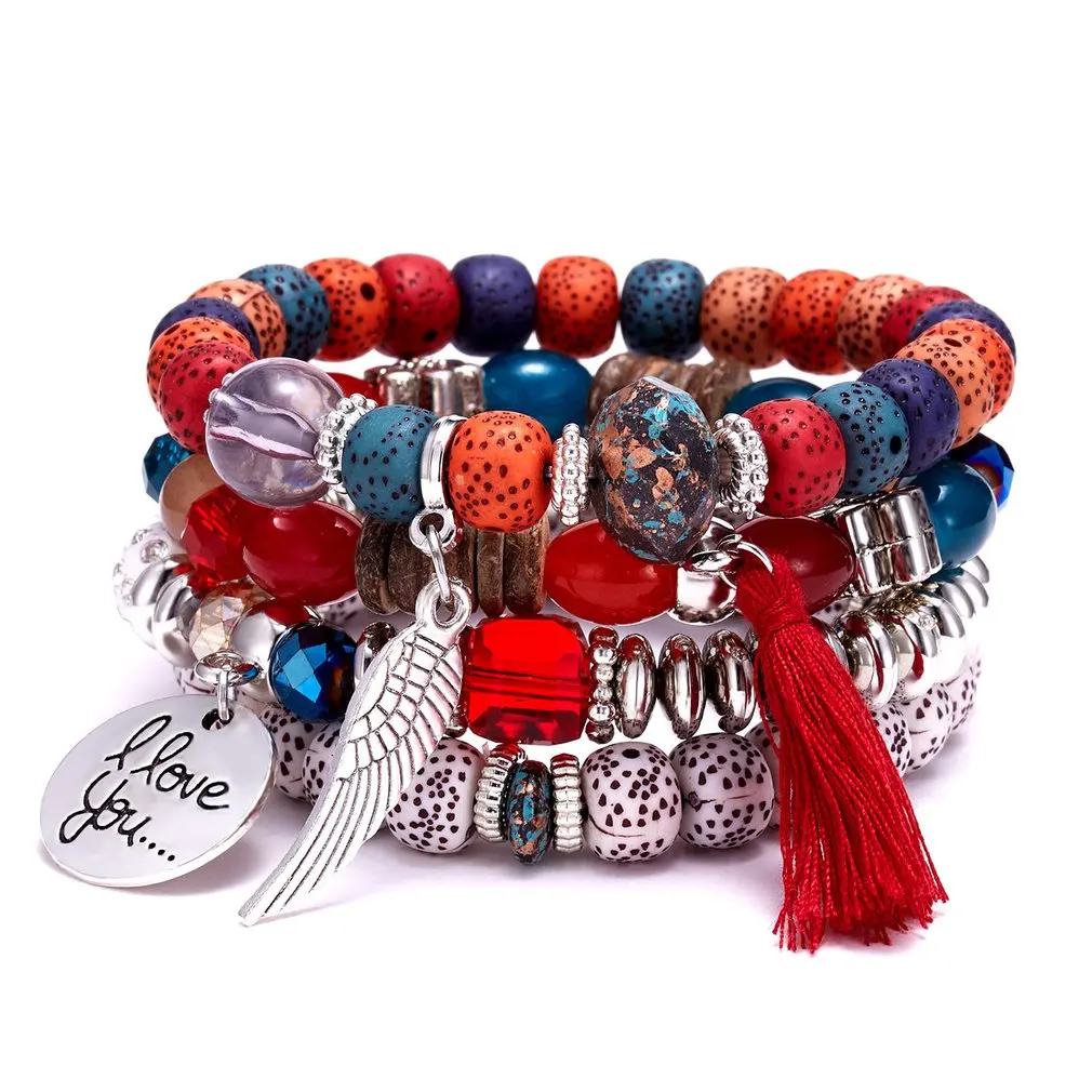 

4pcs/set Wing Fringed Natural Stone Bracelet Suit Elegant Bracelet Women Fashion Jewelry for Daily Wear Best Gift