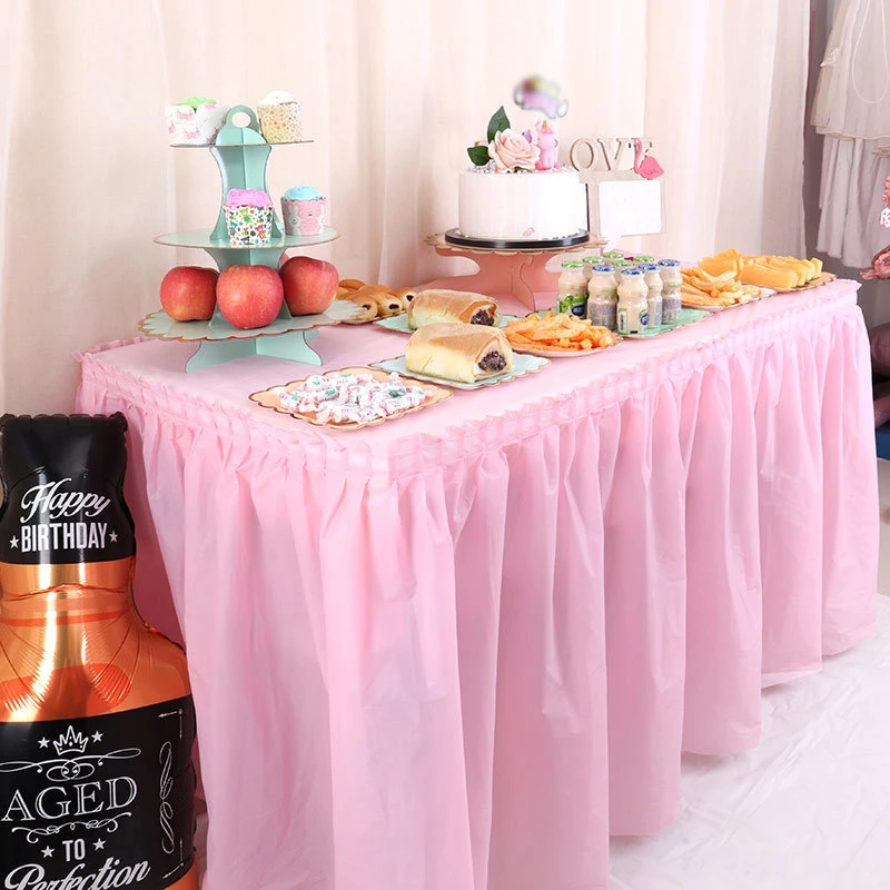 YOMDID Disposable Table Skirt Plastic Party 6 colors 75x430cm Table Cover for Happy Birthday Party Wedding Festival Decoration 2
