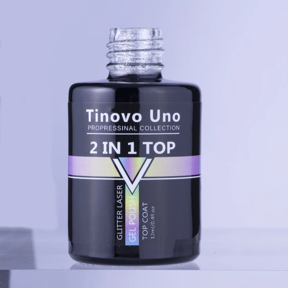 Tinovo Uno Glitter Top Coat UV Gel Nail Polish 2 IN 1 12ML Super Shine Laser Topcoat Manicure Vernis Semi Permanent Gel Finish