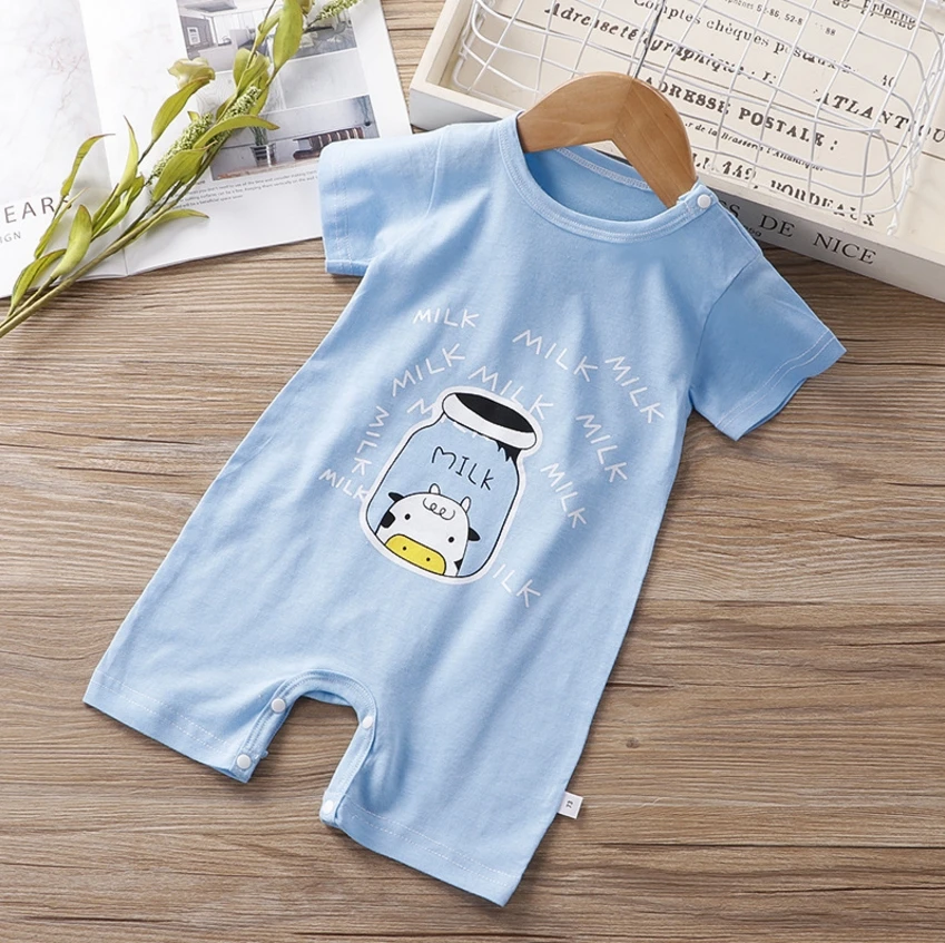 2021 Baby Summer New Boy Clothes Newborn Cartoon Girl Short Sleeve Boxer Jumpsuit 0-24 Months Cute Girl Jumpsuit Baby Bodysuits cheap