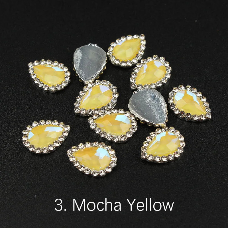 3 Mocha Yellow 30 шт цвет мокко 8,5x11,5 мм металлический сплав стекло капли воды Дизайн ногтей Стразы с плоской обратной стороной камень для DIY ногтей - Цвет: 3 Mocha Yellow