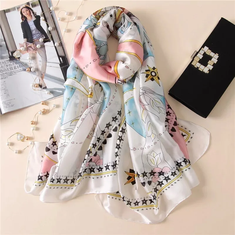 Стиль Женская мода популярная пляжная качественная шаль Китай Роскошный шелк осень и зима леди красивый принт шарфы хиджаб - Цвет: 46