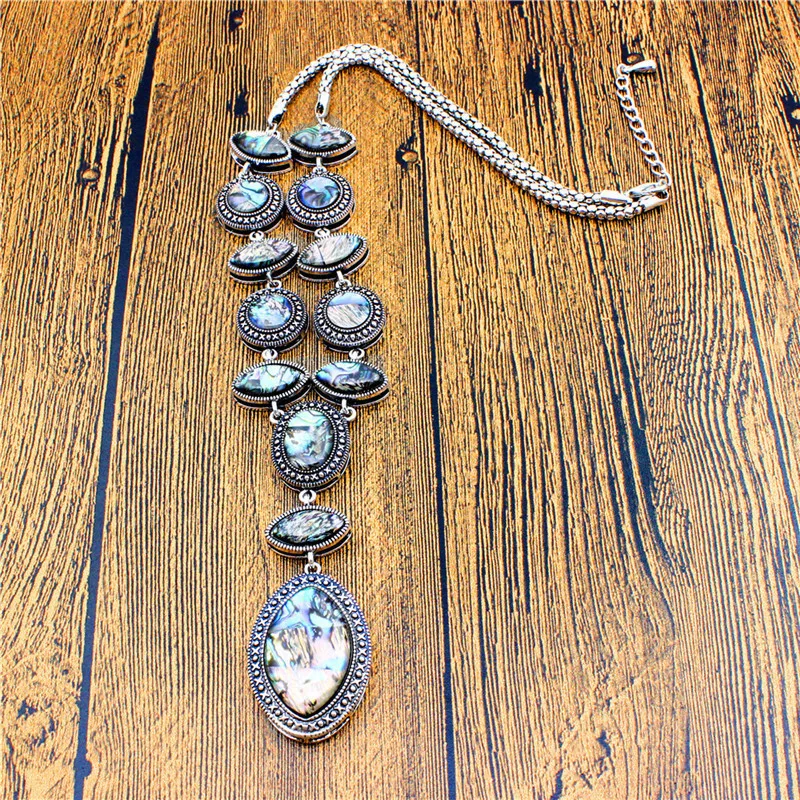 Цветок кулон прямоугольник В виде ракушки Цепочки и ожерелья для Для женщин Богемия Античная серебрение двойной Слои Модные украшения TN316