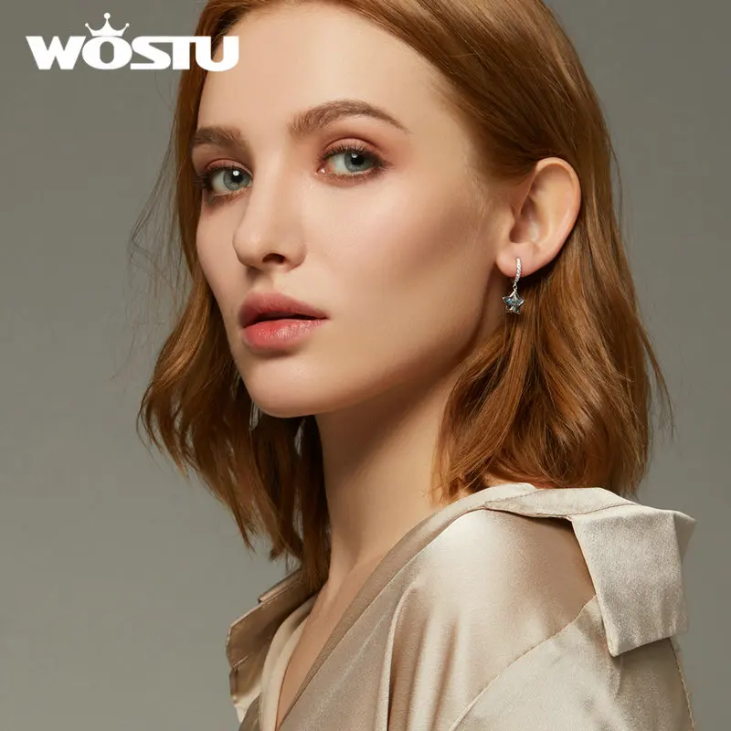 WOSTU, подлинные 925 пробы Серьги С Серебряной звездой, романтические, двухслойные, уникальные серьги для женщин,, модное ювелирное изделие, подарок DAE31