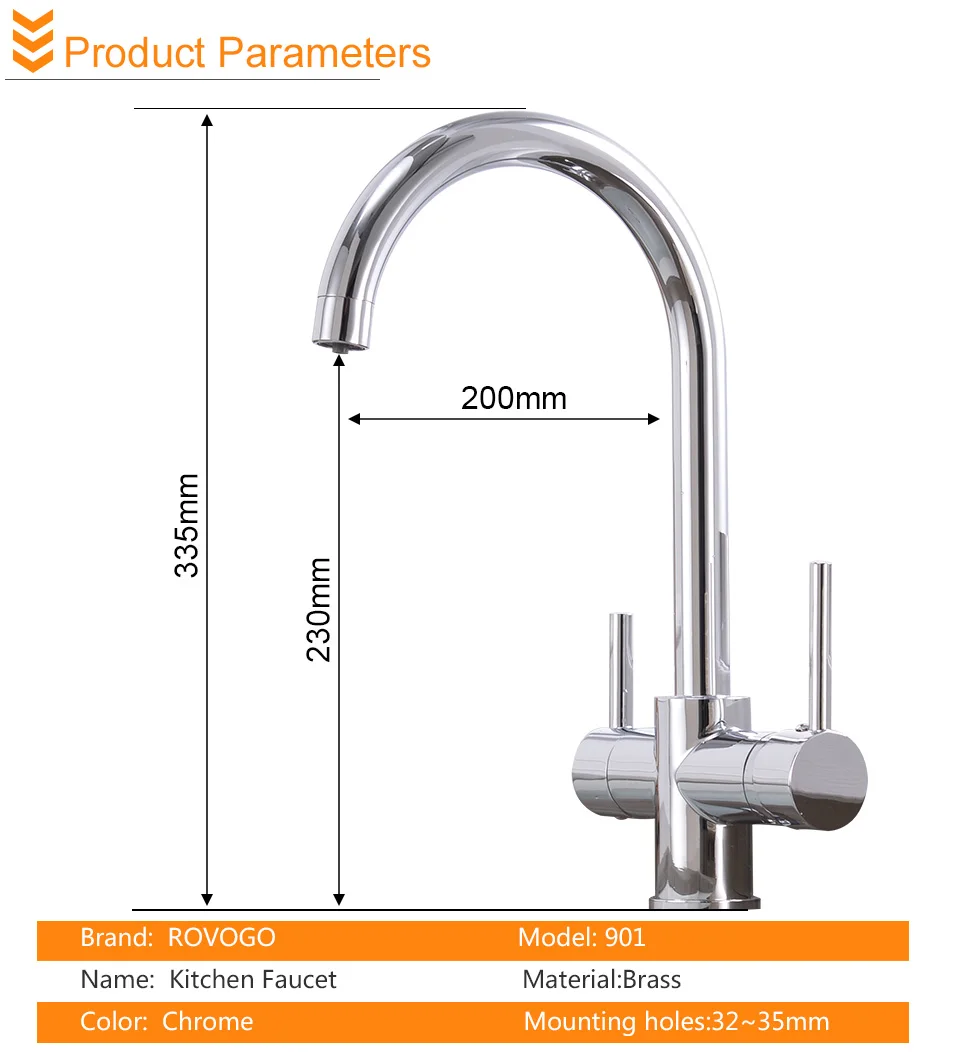 Кухонный кран для питьевой воды ROVOGO, с двойной ручкой, 3 в 1, фильтр для кухонной раковины, очиститель воды, кран-смеситель для холодной и горячей воды