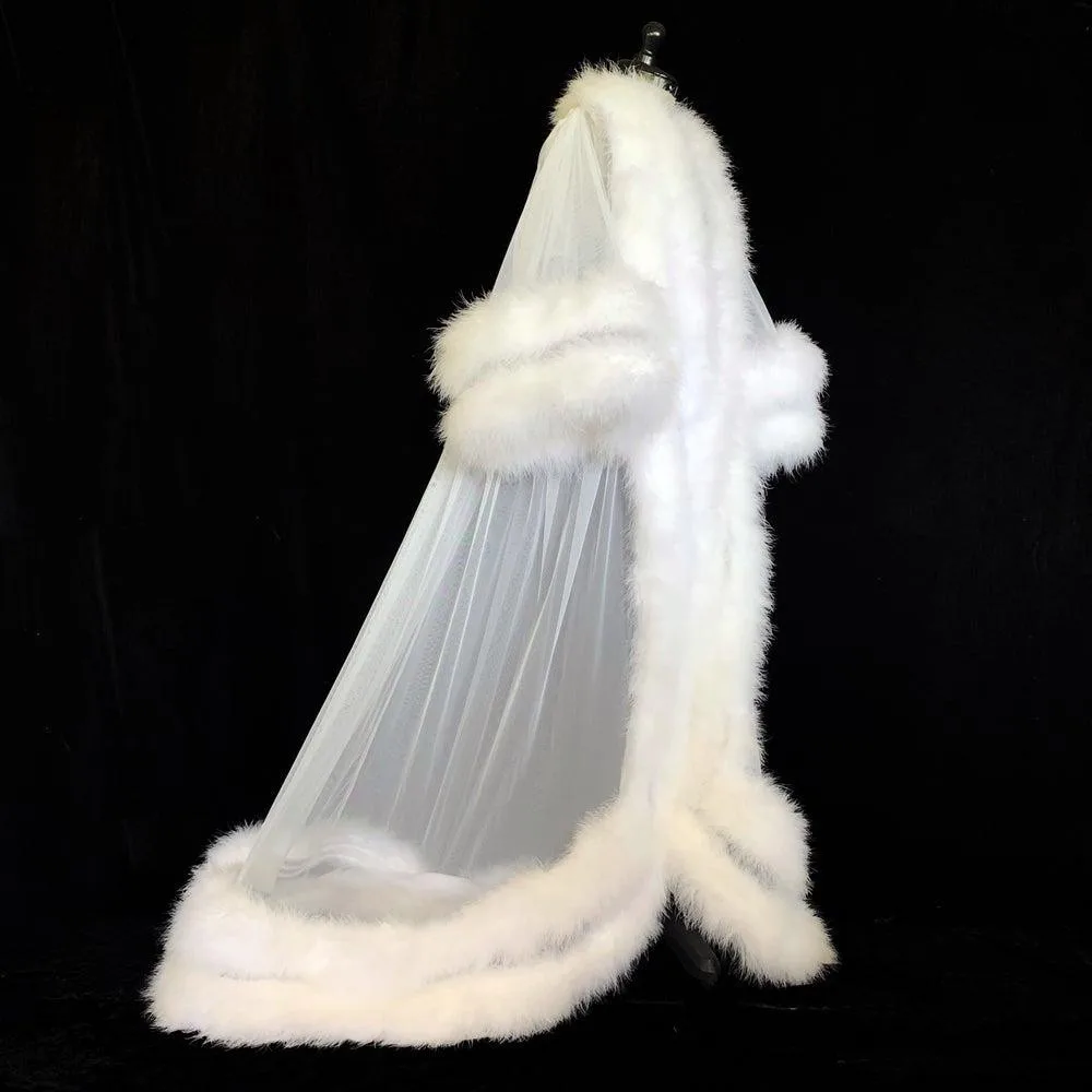 Белый двойной роскошный женский халат с мехом ночная рубашка халат Ночное белье свадебное платье Marabou/Шармез халат вечерние подарки