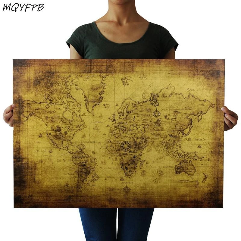 World treasure map kraft paper Poster Wall Sticker home decoration painting 	 72.5x51.5cm surah ikhlas calligraphy painting