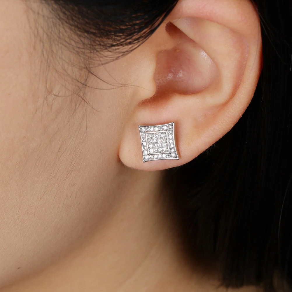 

JINAO New ICE OUT Hip Hop Square Earring Gold&Silver Color Plated Micro Pave Cubic Zircon Stones Earrings For women Screw Back