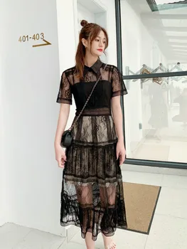 

New arrival Runway summer high quality Pleated Vintage elegant Dress Women sexy party luxury mesh lace slim dresses vestidos