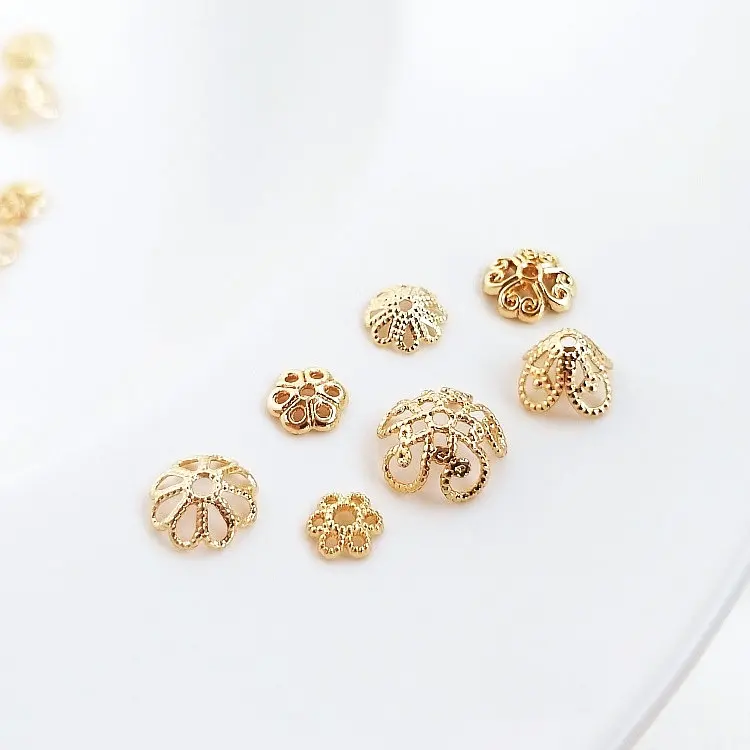 20PCS 14K Gold Plated Brass Flower Beads Caps High Quality Diy Jewelry Accessories
