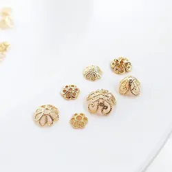 20PCS 14K Gold Plated Brass Flower Beads Caps High Quality Diy Jewelry Accessories