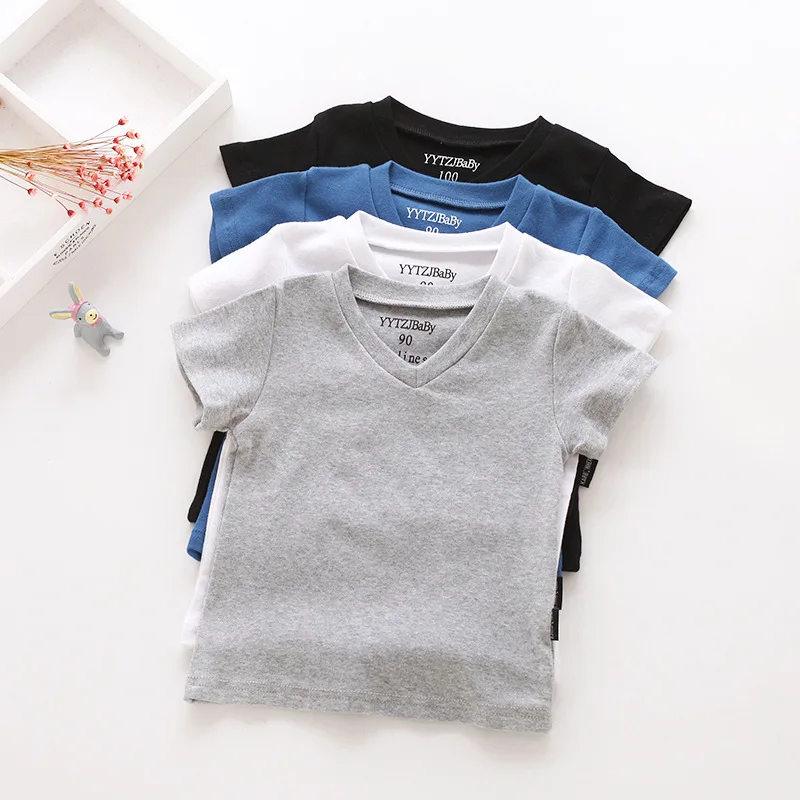 1 страна детская одежда лето новые продукты одежда для мальчиков с коротким рукавом v-образным вырезом футболка Чистый хлопок Базовая рубашка для детей