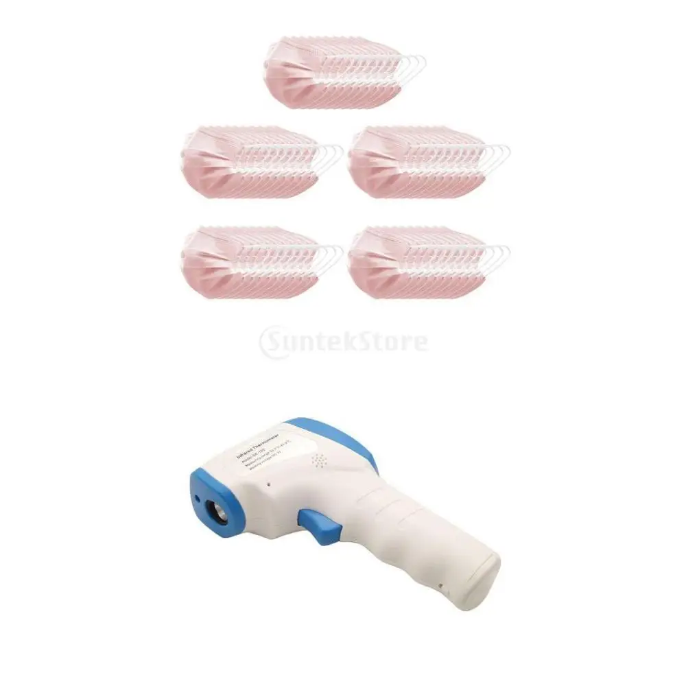 

50 Pcs Masks 3 Layers Disposable Face Masks Anti Haze Dust Smog Safely mask filter Mouth-Muffle Forehead Digital Thermometer