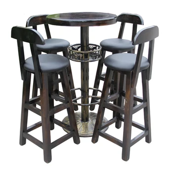 

Solid Wood Bar Tables and Chairs Combination Coffee Shop Tea Wrought Iron High Creative Personality Table