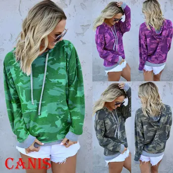 

2019 New Women Long Sleeve Camouflage Hoodies Sweatshirt Jumper Hooded Pullover Casual