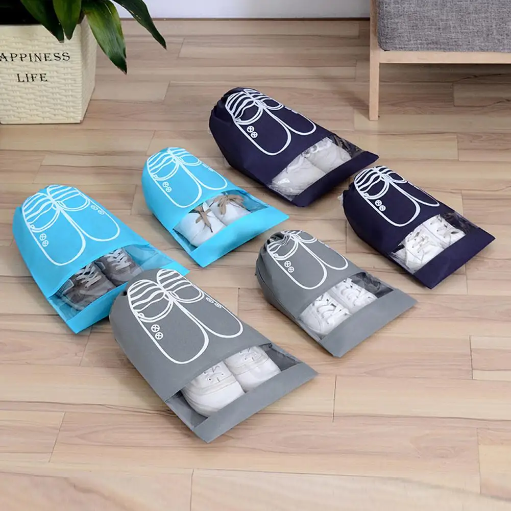 

Portable Large Capacity Waterproof Non-woven Drawstring Shoes Bag for Travel Hotel Storage with Transparent Window