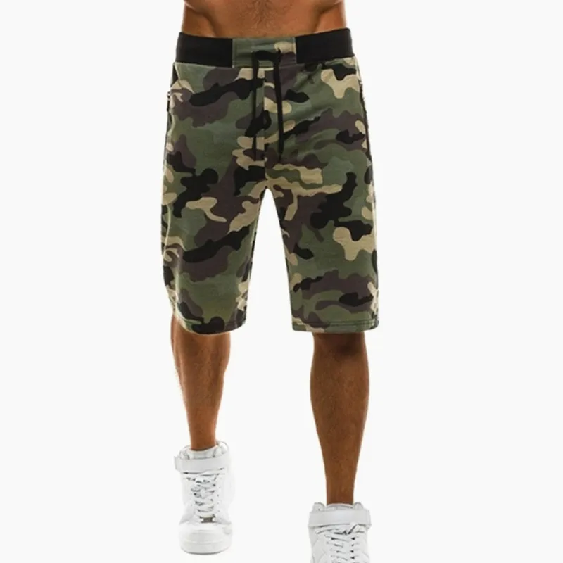Новинка, мужские шорты для фитнеса, летние, дышащие, быстросохнущие, для бодибилдинга, бегунов, свободные шорты, камуфляжные, на молнии, спортивные брюки с карманами