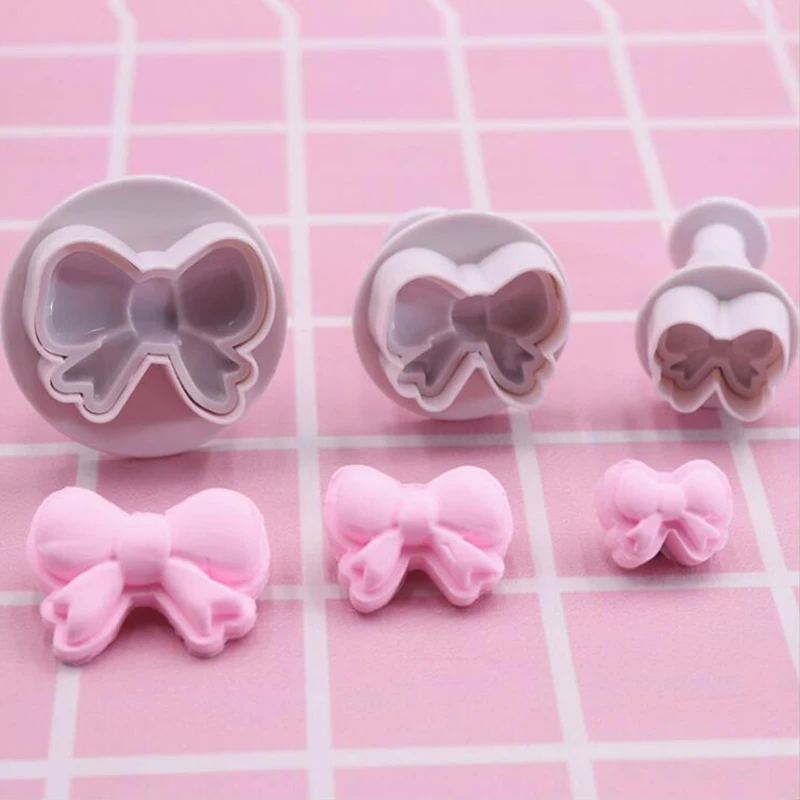 Cookie Cutter 3pcs/set DIY Bow Knot Ties Bakeware Cookie Plunger Cutter Molds Embossed Stamp For Fondant Cake Biscuit Decorating Tool