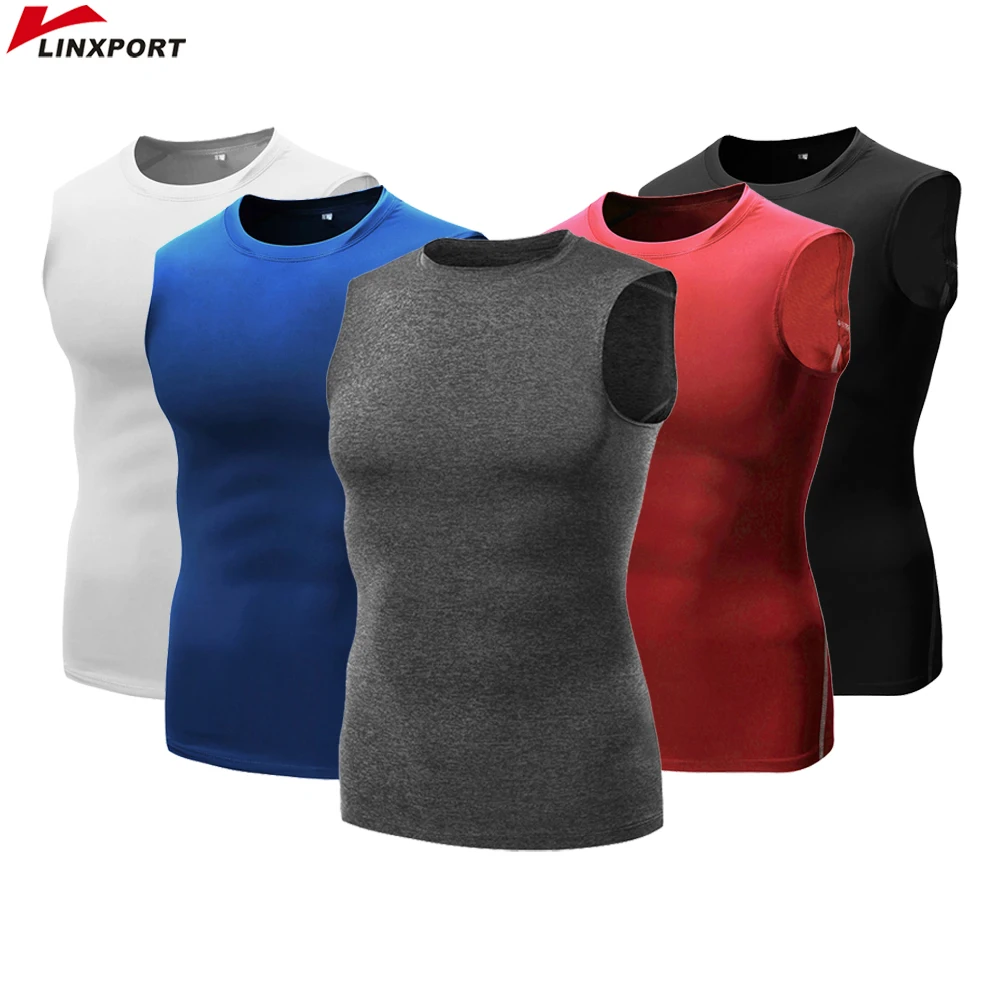 

Sleeveless Jogging Shirts Men Running Training Tights Base Layer Tees Quick Dry Tops Sport Gear Gym Fitness Tshirts bodybuilding