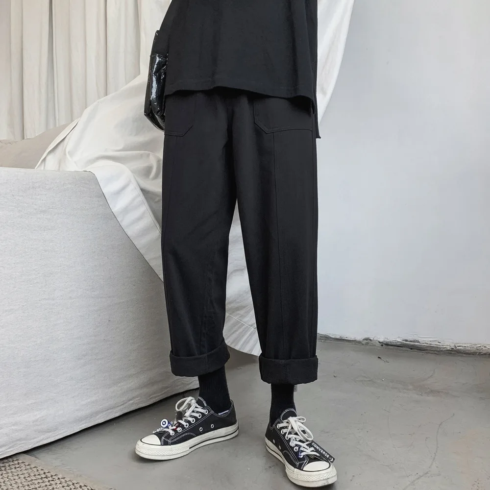 

Autumn Men Versatile Trend Pendant Sense Loose Pants Korean-style Workwear Loose Straight Casual Monochrome Students Pants