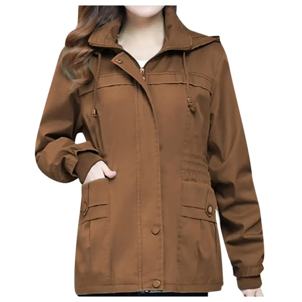 Плюс Размер 6XL толстовки ветровка куртки женские зимние модные однотонные с капюшоном с длинным рукавом лобовое стекло молния карманы пальто 5 - Цвет: Коричневый