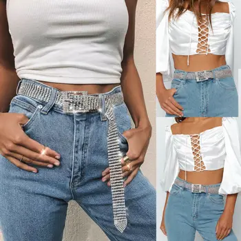 

NEW Women Bling Crystal Diamond Waist Belt Wide Chain Full Rhinestone Waistband Apparel Accessories