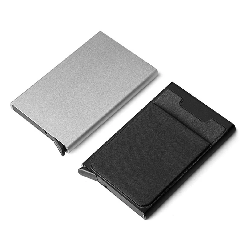Aluminum Wallet With Elasticity Back Pouch ID Credit Card Holder RFID Mini Slim Wallet Automatic Credit Card Case