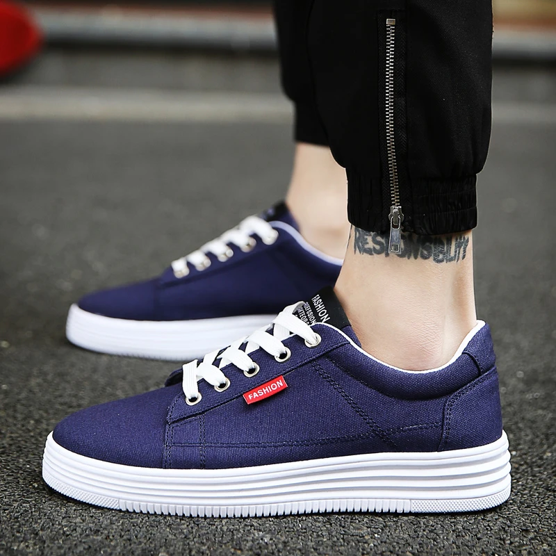 Hidden Heel 6CM Mens Sneakers Blue Canvas Shoes Man Platform Sneakers New Fashion Mens Shoes Casual Sneakers Hombre Zapatillas