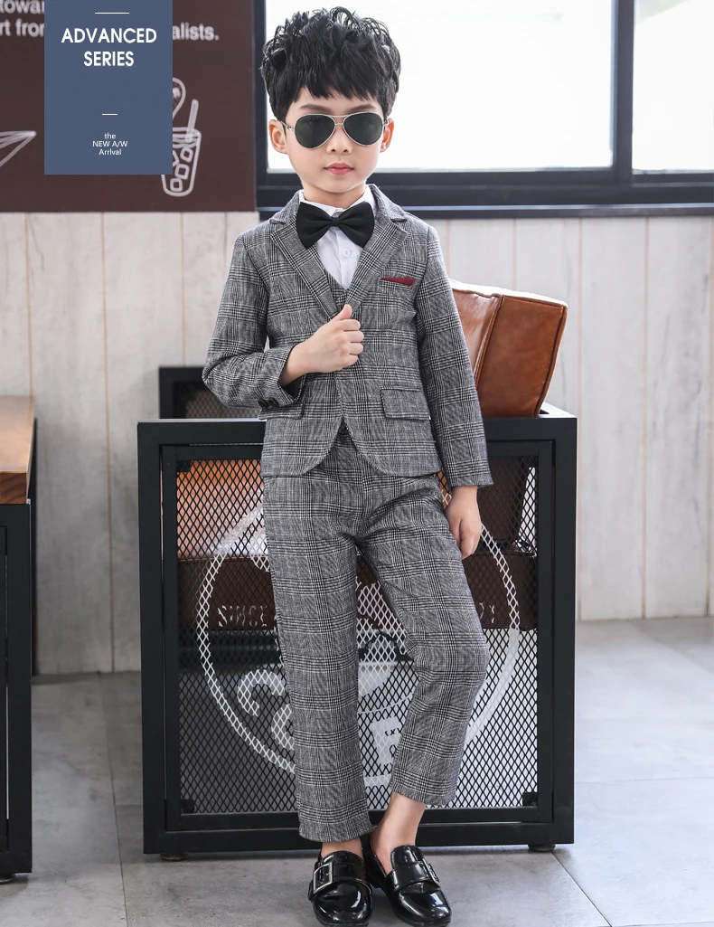 Dollplus/Англия Стиль модная детская одежда блейзер для мальчиков Одежда для джентльменов, деловой жилет костюм Костюмы пиджак, жилет, брюки, комплект одежды из 3 предметов